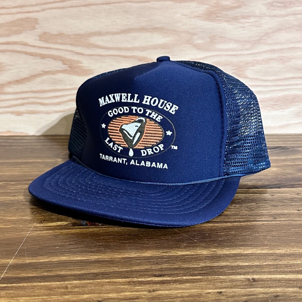 Vintage Maxwell House Coffee Trucker Hat Navy Blue Snapback Tarrant Alabama Cap